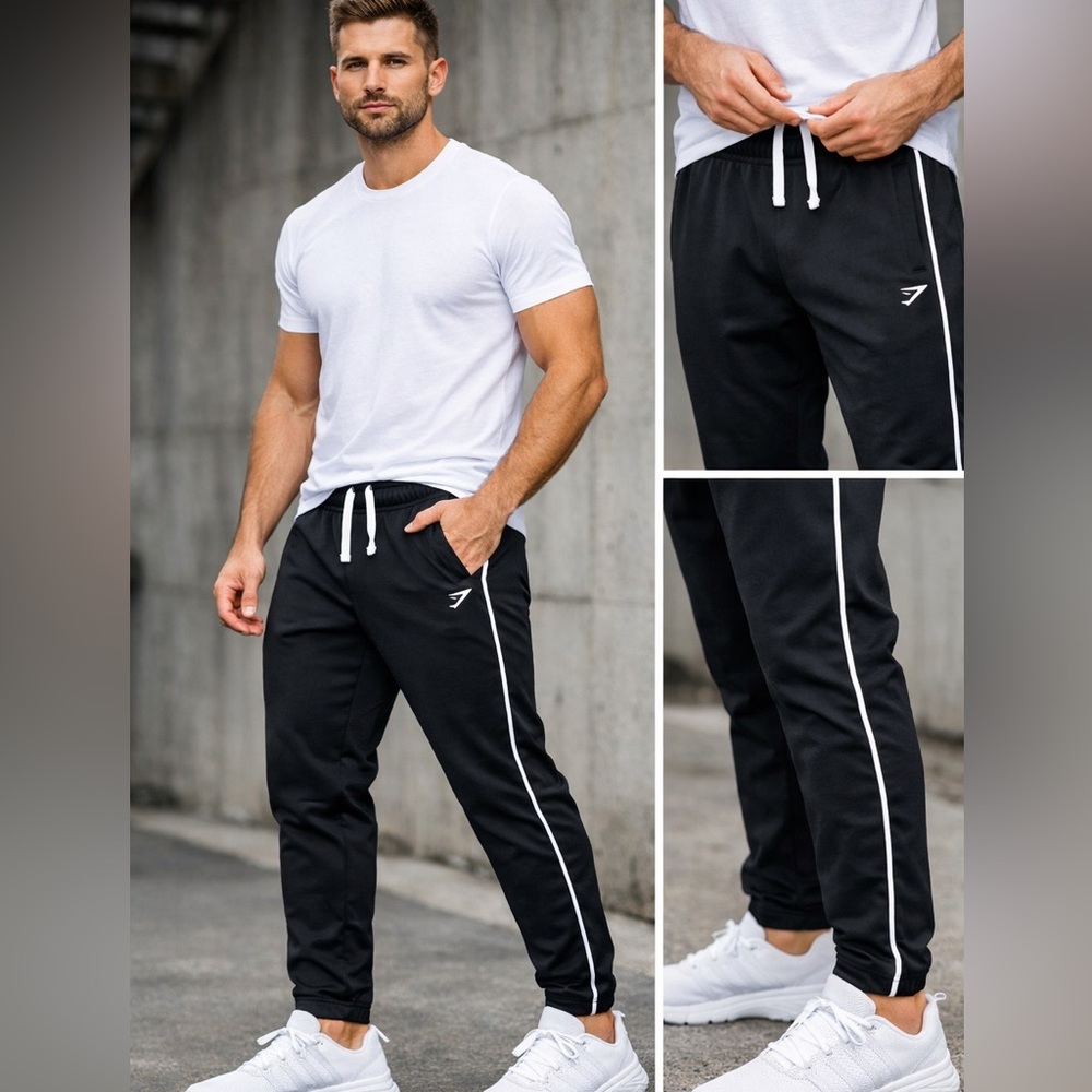 Gymshark Black Joggers with White Piping